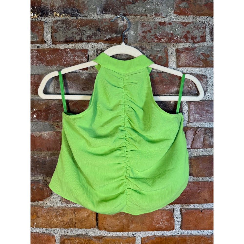 Staud Womens Lime Green Ruched Back Halter Neck Crop Top Size 6